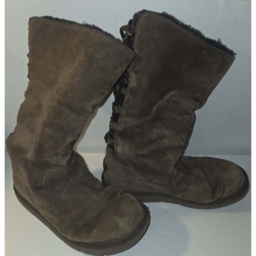 Ugg Australia Roseberry Boots Style 5734 Br Back Lace Up Sz 8 Sheepskin Lining